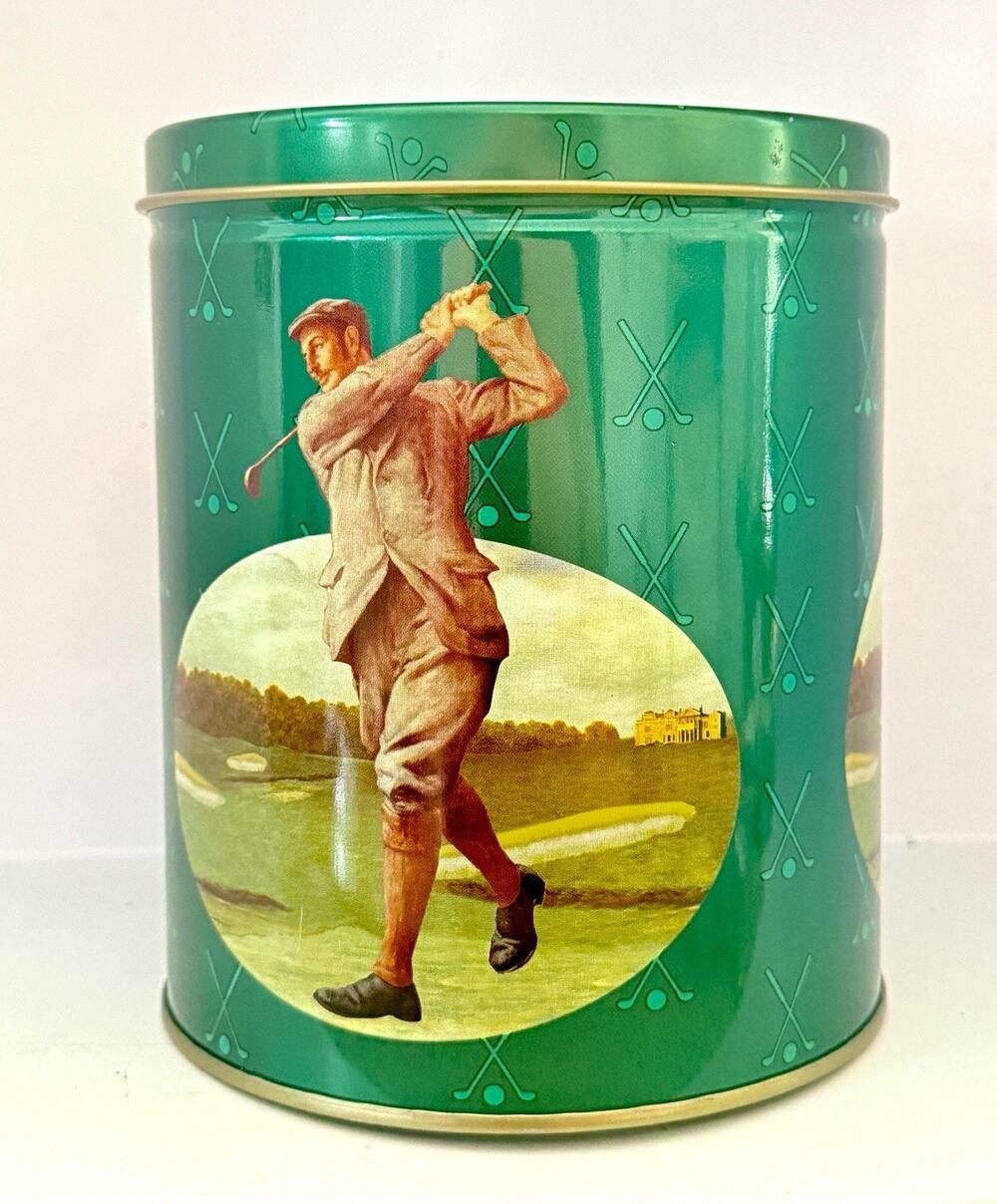 Vintage 1998 Maurice Lenell Golfing Cookie Tin Green Metal Chicago USA 6”